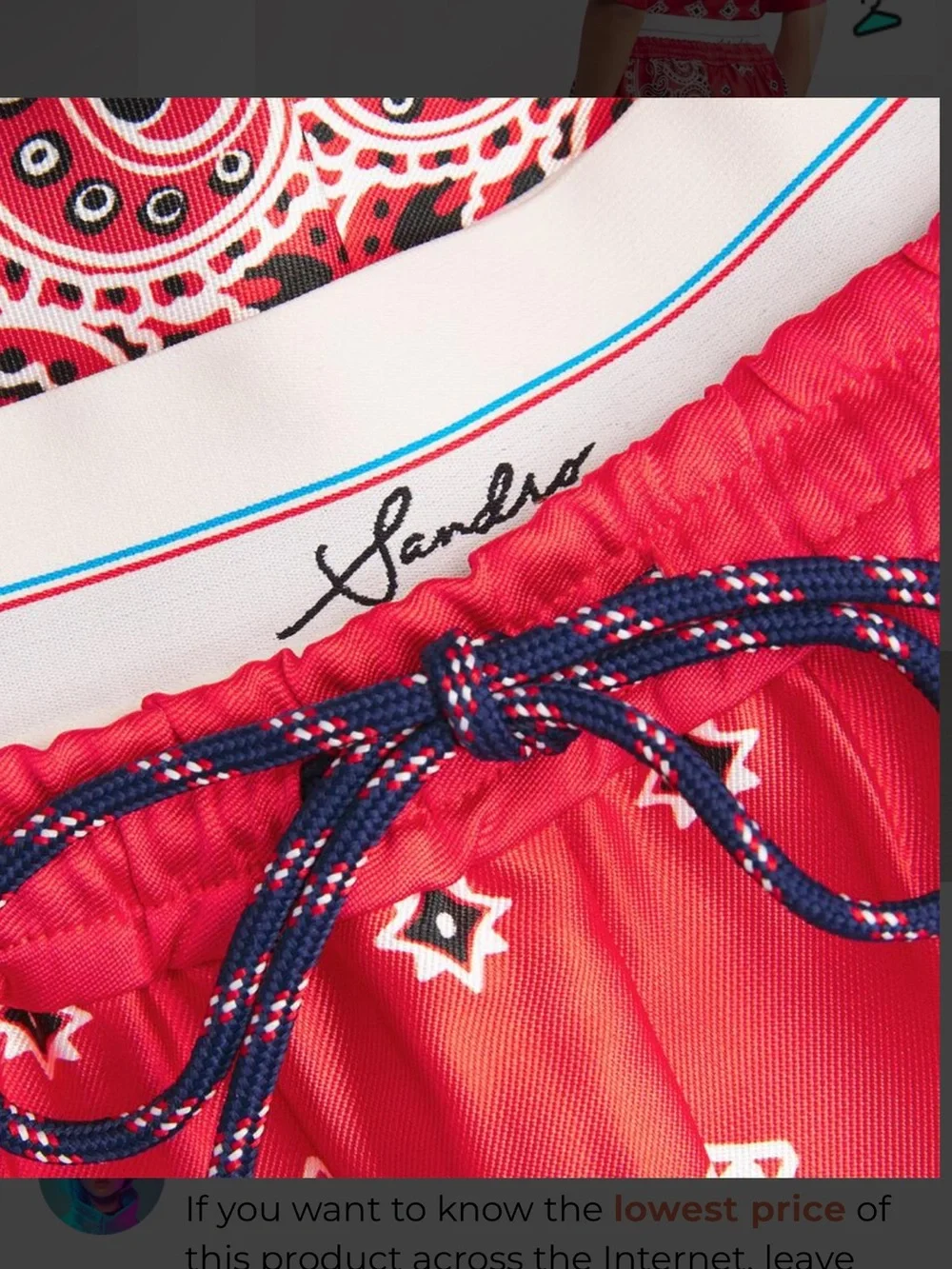 NWT Sandro Red Bandana-Print Satin Shorts - Picture 4 of 9